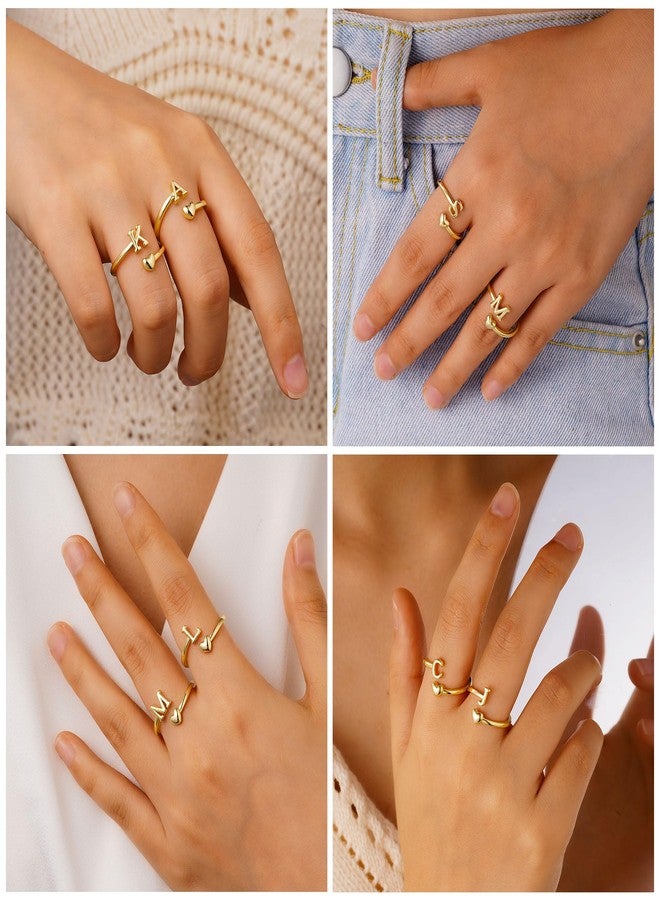 M MOOHAM Rings for Women - Dainty Heart Letter K Initial Rings for Women 14K Gold Plated Ring Adjustable Pinky Stackable Ring Personalized Gold Jewelry Gifts - Image 4