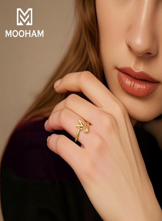 M MOOHAM Rings for Women - Dainty Heart Letter K Initial Rings for Women 14K Gold Plated Ring Adjustable Pinky Stackable Ring Personalized Gold Jewelry Gifts - Image 3