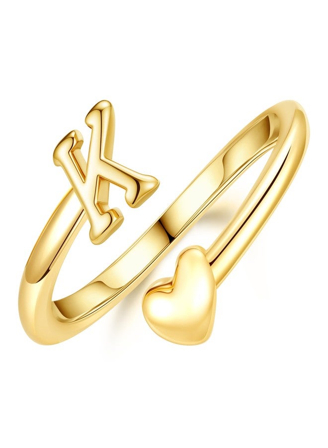 M MOOHAM Rings for Women - Dainty Heart Letter K Initial Rings for Women 14K Gold Plated Ring Adjustable Pinky Stackable Ring Personalized Gold Jewelry Gifts - Image 1
