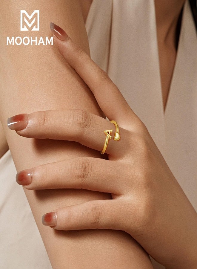 M MOOHAM Rings for Women - Dainty Heart Letter K Initial Rings for Women 14K Gold Plated Ring Adjustable Pinky Stackable Ring Personalized Gold Jewelry Gifts - Image 2