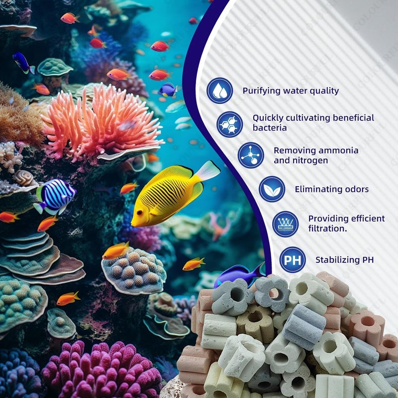 colourful - Aquarium Filter Media | Improved Water Quality and Healthy Fish Tanks (450g, Colour Flower Ceramic Rings) - Image 3