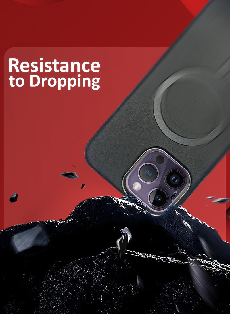 CATANES 3 Pack of PU Leather Case for Apple iPhone 14 Pro Max Compatible with Magsafe, Shockproof Drop Proof Protective Slim Case Classic Black - Image 5