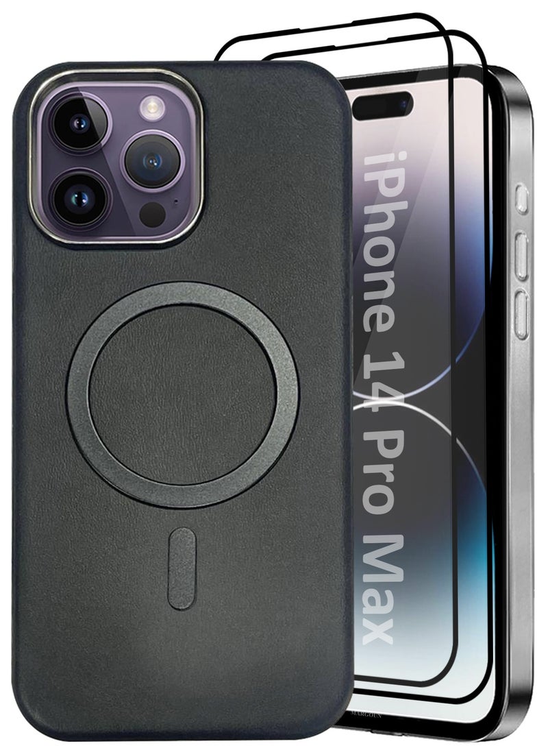 CATANES 3 Pack of PU Leather Case for Apple iPhone 14 Pro Max Compatible with Magsafe, Shockproof Drop Proof Protective Slim Case Classic Black - Image 1