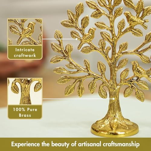 BEHOMA 100% Pure Brass Spiritual Gift Set of Ganesh Diya for Pooja & Kalpavriksh Tree of Life Showpiece for homr décor | Vastu Fengshui Decor Items for Good Luck | House Warming & Wedding Gift - Image 3