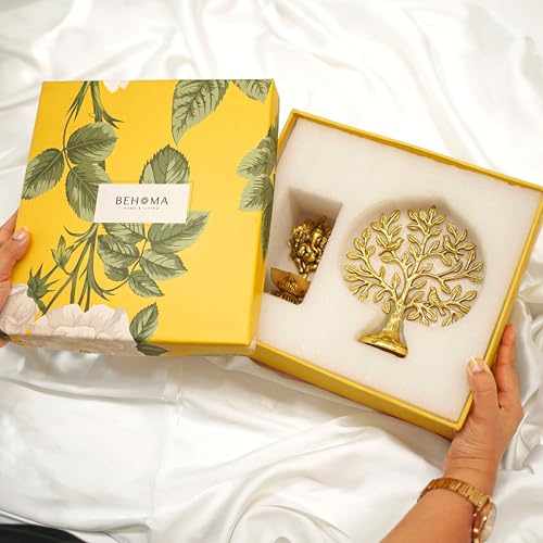 BEHOMA 100% Pure Brass Spiritual Gift Set of Ganesh Diya for Pooja & Kalpavriksh Tree of Life Showpiece for homr décor | Vastu Fengshui Decor Items for Good Luck | House Warming & Wedding Gift - Image 4
