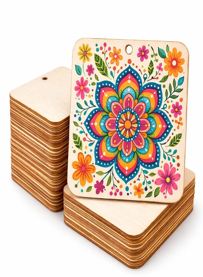 SajWorld Square Pine MDF Cutouts with Hole (Pack of 50) | 1.7 Inch / 44cm Wooden Circles | 2.5mm Thick Blank MDF Tags for DIY Crafts, Painting, Keychains, Hanging Ornaments & Gift Tags - Image 1