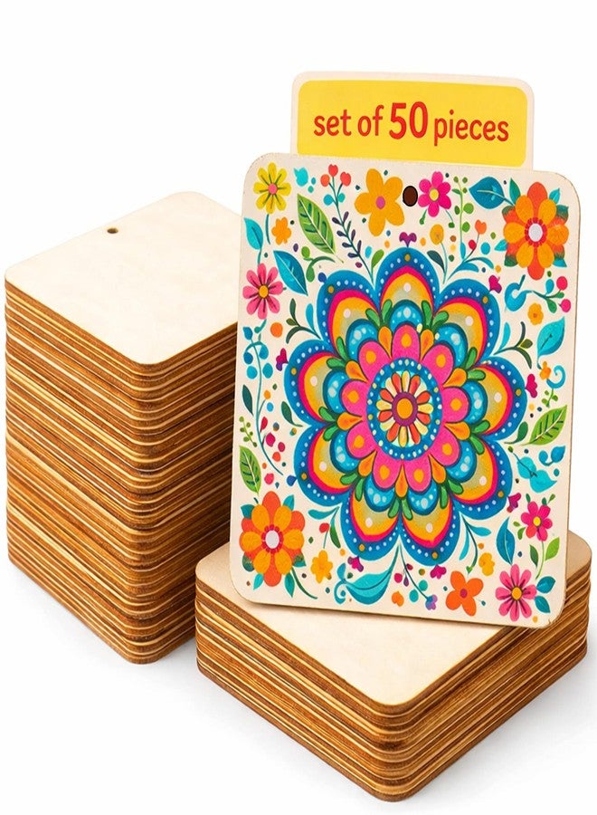 SajWorld Square Pine MDF Cutouts with Hole (Pack of 50) | 1.7 Inch / 44cm Wooden Circles | 2.5mm Thick Blank MDF Tags for DIY Crafts, Painting, Keychains, Hanging Ornaments & Gift Tags - Image 2