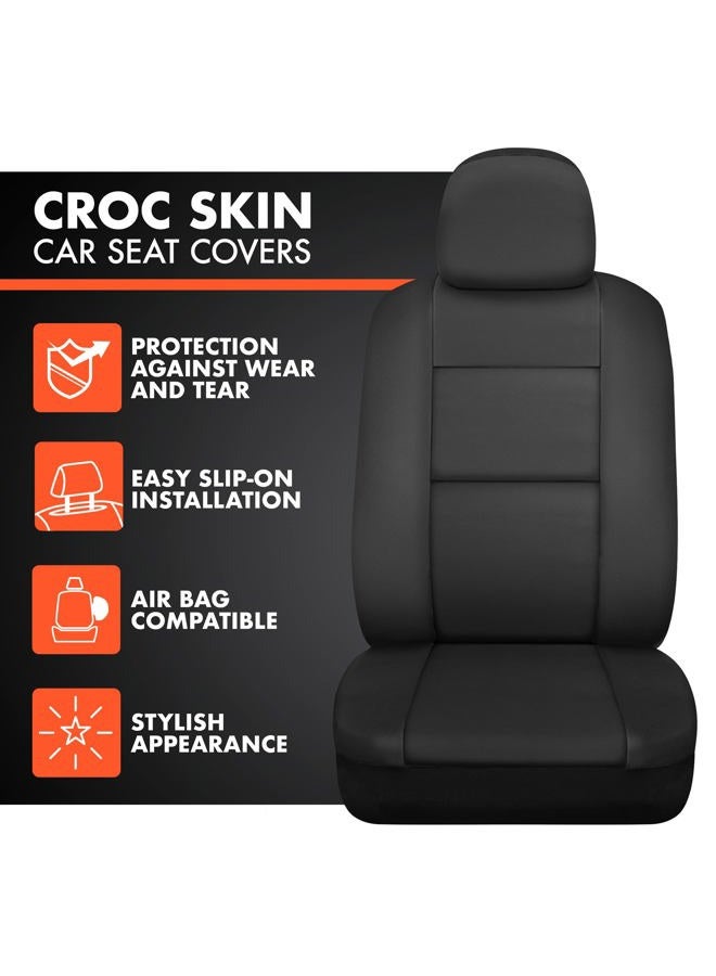 BDK Croc Skin Faux Leather Full Set Black – Front and Back Split Bench Seat Covers, Airbag Compatible, Interior Covers for Cars Trucks Vans and SUVs - Image 2