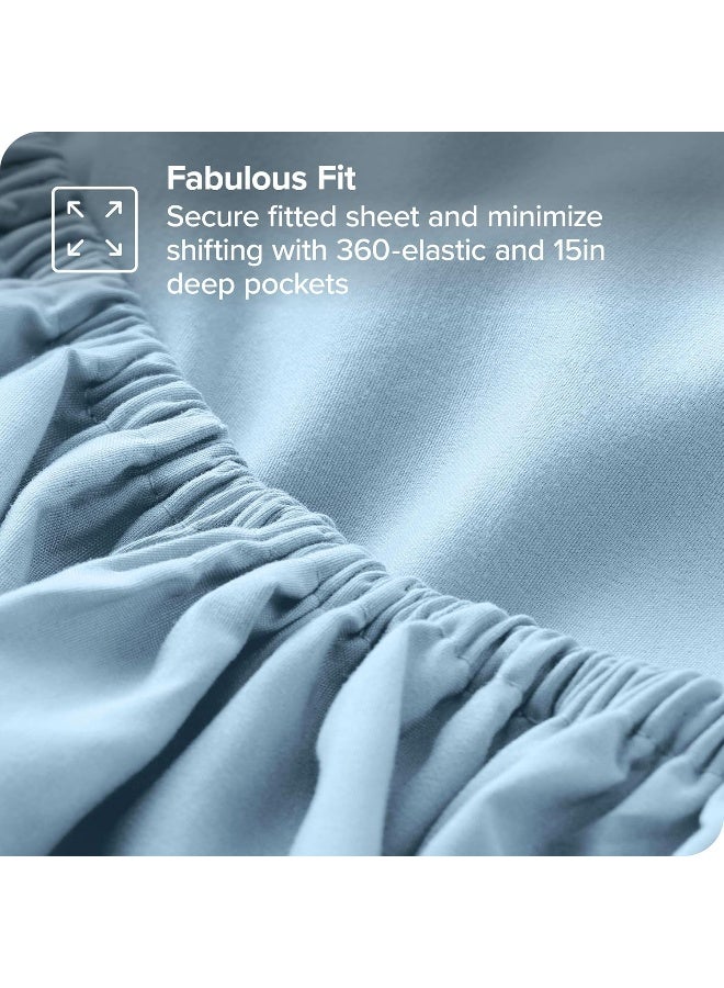 Bare Home Full Sheet Set Luxury 1800 UltraSoft Microfiber Bed Sheets Double Brushed Deep Pockets Easy Fit 4 Piece Set Bedding Sheets Pillowcases Full Light Blue - Image 3