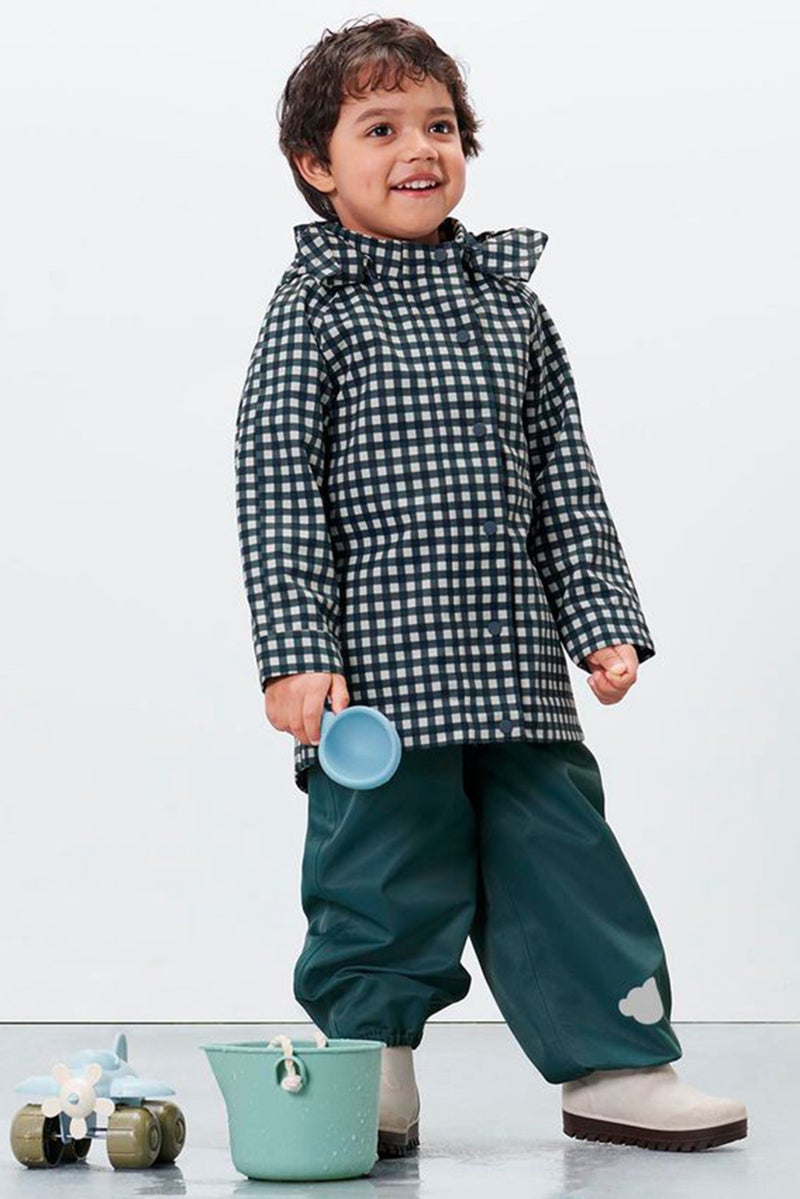 Tchibo Toddlers Boy Hooded Long Sleeves Checkered Rain Jacket, Navy - Image 1