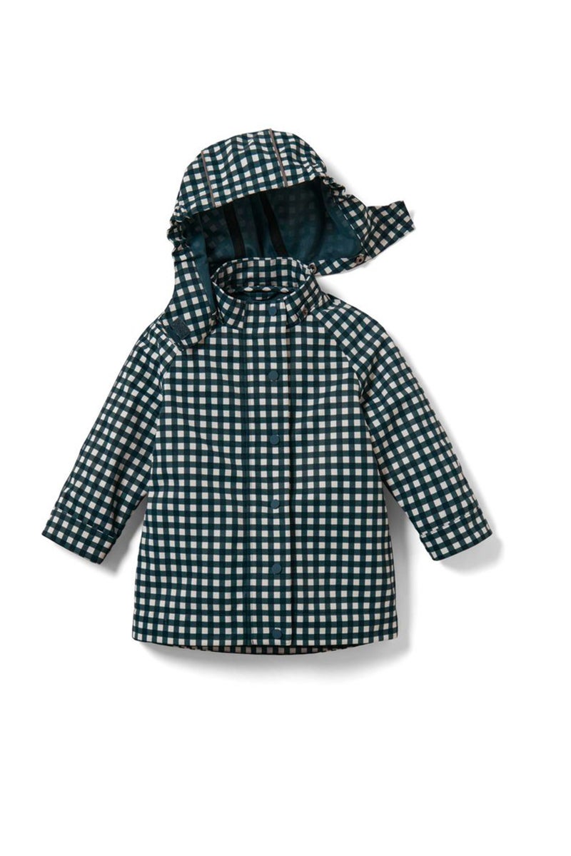 Tchibo Toddlers Boy Hooded Long Sleeves Checkered Rain Jacket, Navy - Image 2