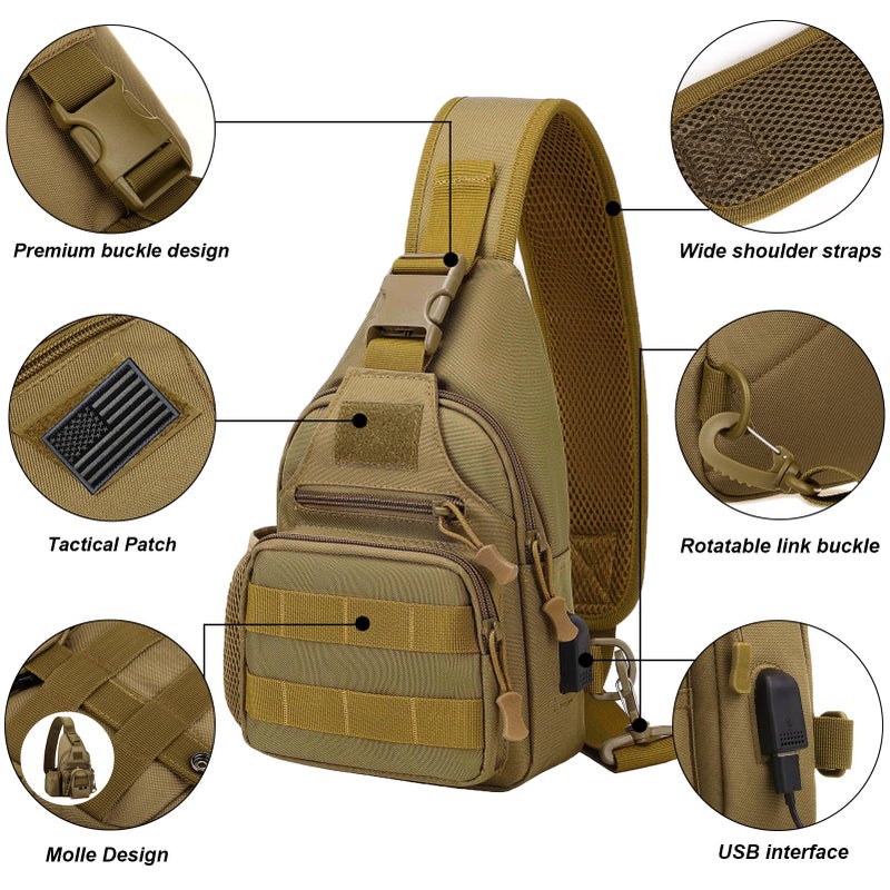 ZHIERNA Tactical Crossbody Bag for Men with Water Bottle Holder, MOLLE EDC Shoulder Sling Chest Bags with USB Charging Port for Travel Walk(Black) - Image 5