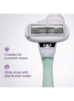 FLAMINGO Razors For Women Shave Set, 1 Women'S Razor Handle (Sage), 2 Razor Five-Blade Refills, 1 Oz. Foaming Shave Gel, And 1 Shower Holder  - Image 5