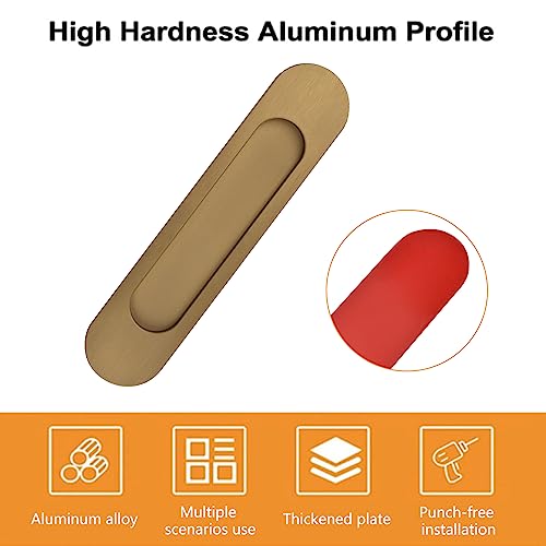 MOROBOR 180MM Self-Stick Oval Sliding Door Pulls, 2pcs Aluminum Alloy Flush Pull Punch-Free Handle for Sliding Barn Door Windows Cabinets (Bronze Gold) - Image 3