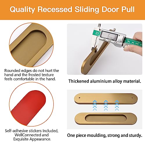MOROBOR 180MM Self-Stick Oval Sliding Door Pulls, 2pcs Aluminum Alloy Flush Pull Punch-Free Handle for Sliding Barn Door Windows Cabinets (Bronze Gold) - Image 4