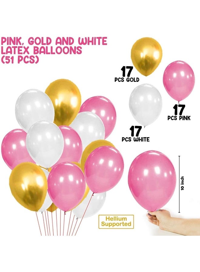 بارتي بروبس مجموعة بالونات مطاطية من بارتي بروبز باللون الوردي الذهبي والأبيض المعدني - 51 قطعة - Image 2