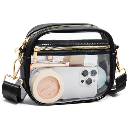 Fibrdoo Clear Bag Stadium Approved, Leather Clear Crossbody Purse Bag for Concerts Sports Events Festivals (Black) - Image 1