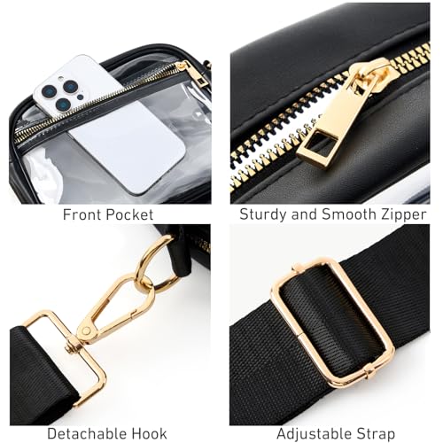 Fibrdoo Clear Bag Stadium Approved, Leather Clear Crossbody Purse Bag for Concerts Sports Events Festivals (Black) - Image 4