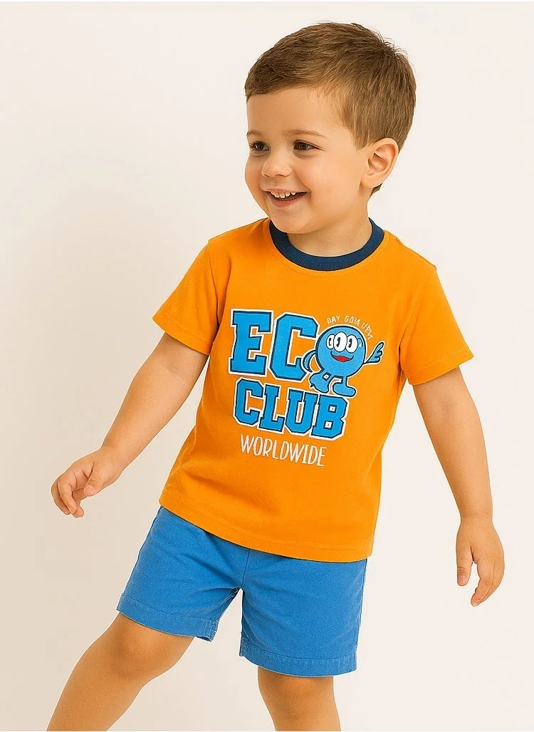 Victor And Jane  Victor and Jane Classic Blues and Orange Cotton T-Shirt & Pull-On Shorts Set for Men | Best Price UAE