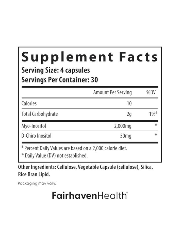 Generic Fairhaven Health Myo-Inositol and D-Chiro Inositol Supplement 40:1 Ratio Female Fertility Supplement for Women and Hormone Balance Vitamin B8 Gluten and Dairy Free 120 Inositol Capsules  - Image 3