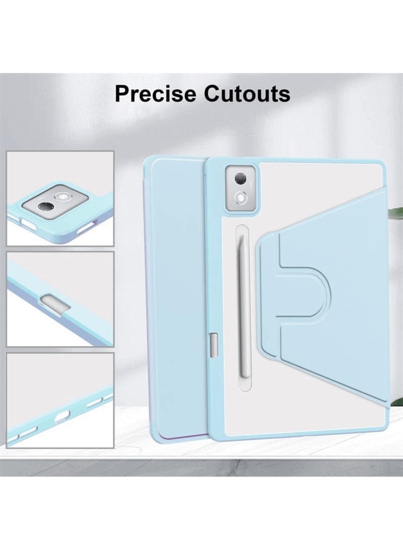 Aookay Case for Lenovo Idea Tab Pro 12.7 Inch 2025 Tablet Leather Case with Auto Sleep/Wake, 360 Rotation Stand Clear Acrylic Back Cover with Pencil Holder (Sky Blue)  - Image 4