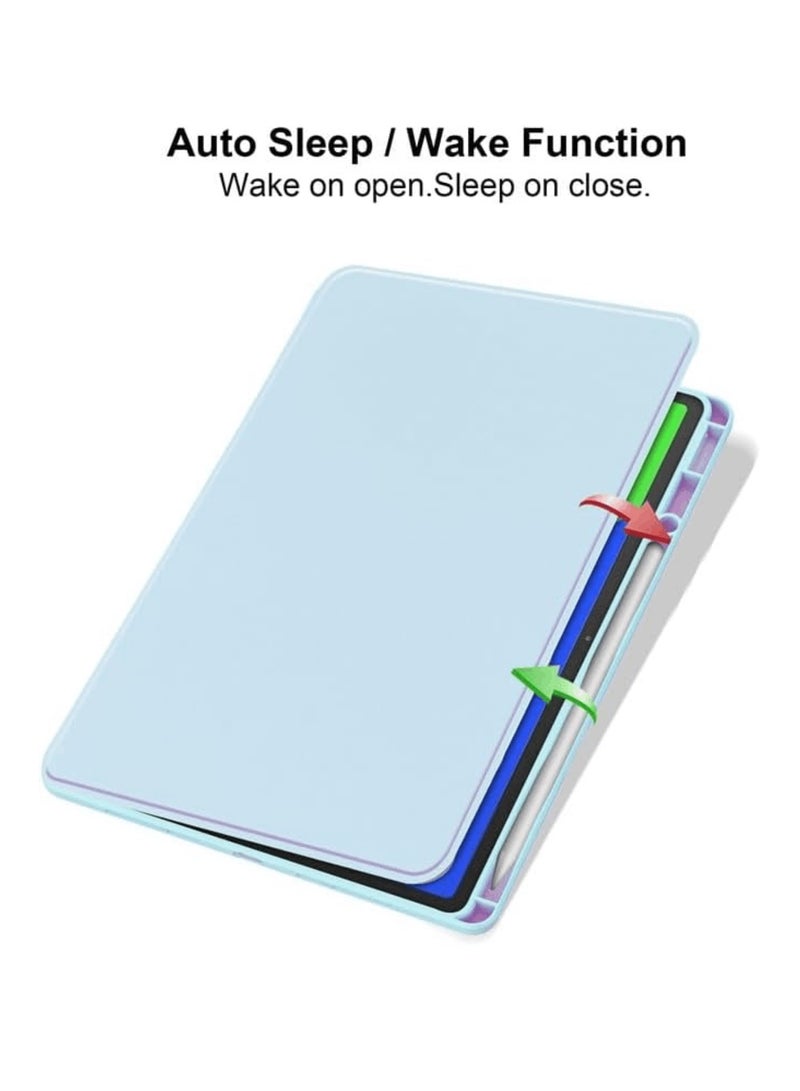 Aookay Case for Lenovo Idea Tab Pro 12.7 Inch 2025 Tablet Leather Case with Auto Sleep/Wake, 360 Rotation Stand Clear Acrylic Back Cover with Pencil Holder (Sky Blue)  - Image 2