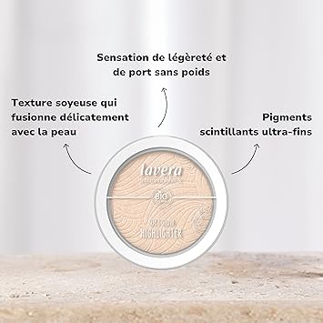 lavera لافيرا هايلايتر بريق ناعم شامبانيا شيمر 01 يدوم حتى 12 ساعة بريق ناعم للغاية قوام حريري مستحضرات تجميل نباتية طبيعية 55 جرام - Image 3