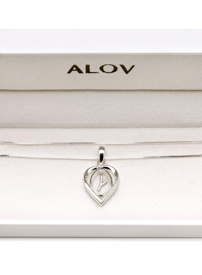 ALOV Jewelry Sterling Silver Initial Letter Alphabet Love Heart Cubic Zirconia Pendant Necklace (Y) - Image 3