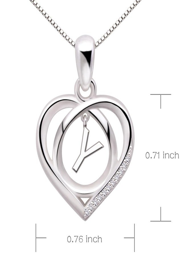ALOV Jewelry Sterling Silver Initial Letter Alphabet Love Heart Cubic Zirconia Pendant Necklace (Y) - Image 2