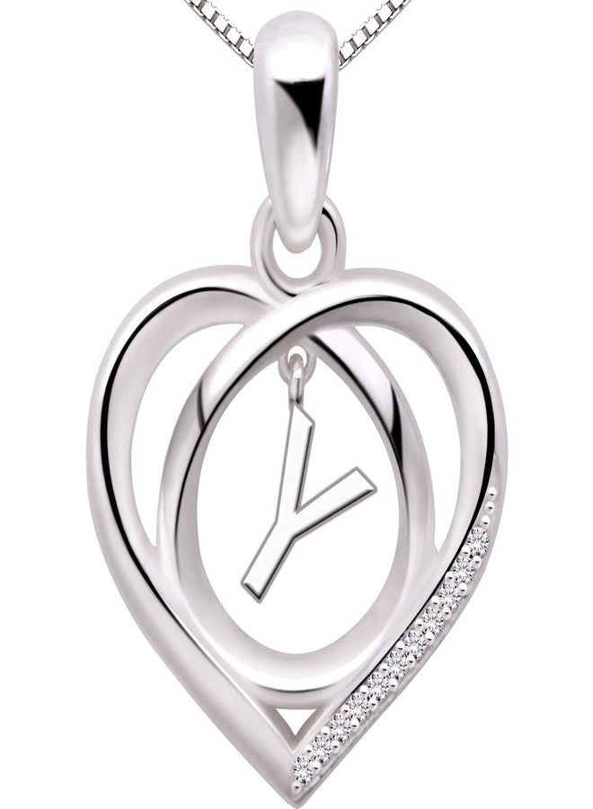 ALOV Jewelry Sterling Silver Initial Letter Alphabet Love Heart Cubic Zirconia Pendant Necklace (Y) - Image 1