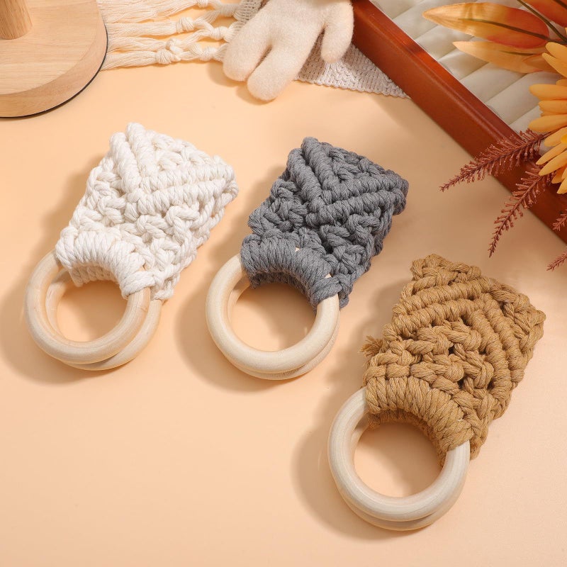 Macrame Towel Rings 3 Pack Hand Woven Nordic Style Kitchen Bathroom Boho White Gray Light Brown - Image 5