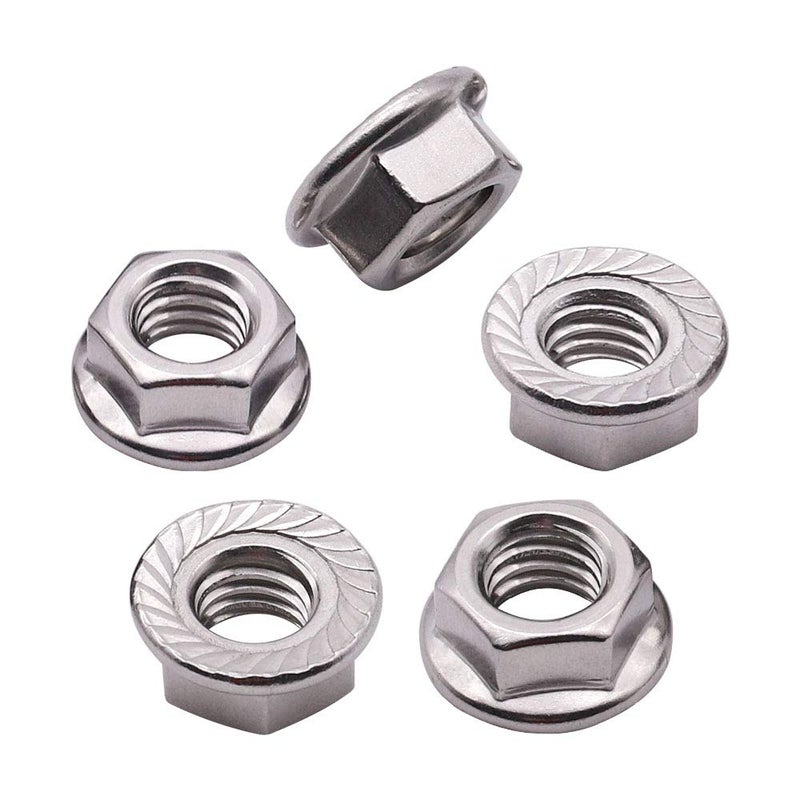 25-Pack M8-1.25mm Stainless Steel Serrated Flange Hex Nuts, SAE Flange Collar Hex Nut, Bright Finish, Anti-Rust Industrial Fasteners