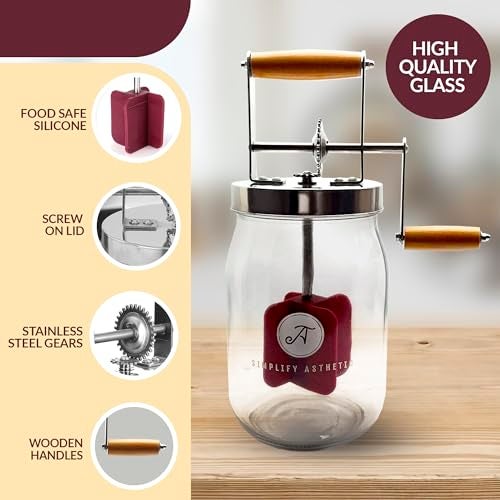 SIMPLIFY ASTHETIC Butter Churner Set – Includes Glass Dish with Lid, Cheesecloth, Wooden Paddles & Knife Spreader – Butter Churn - Make Homemade Butter Fast & Easy - Image 5