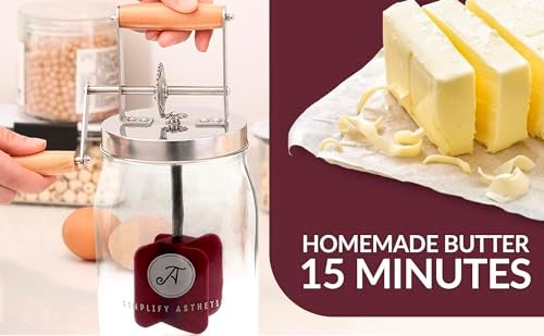 SIMPLIFY ASTHETIC Butter Churner Set – Includes Glass Dish with Lid, Cheesecloth, Wooden Paddles & Knife Spreader – Butter Churn - Make Homemade Butter Fast & Easy - Image 3