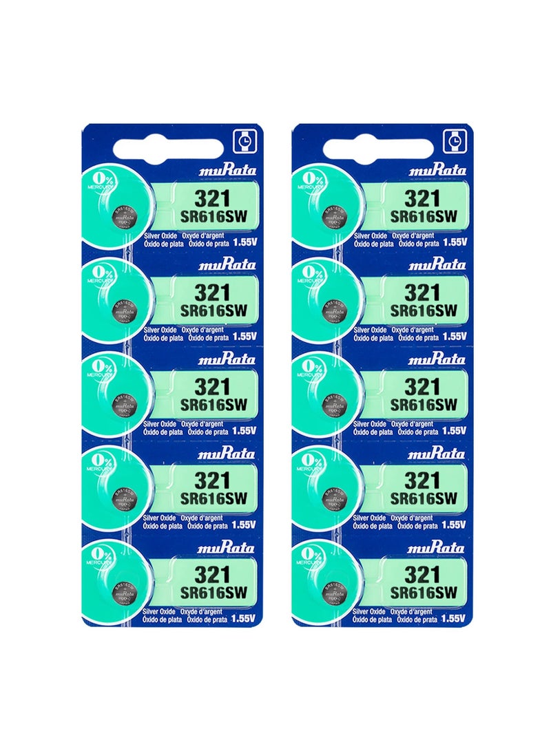 10-Pieces Murata SR616SW / 321 Silver Oxide 1.55V (muRata) Japan Batteries