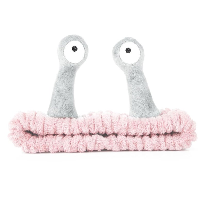 Face Wash Headband, Palm and Snail Spa Hair Bands Makeup Headbands Women Cartoon Cute Coral Fleece Elastic Headband Creative Hair Accessories for Washing Face Shower Sports (Pink&Grey)