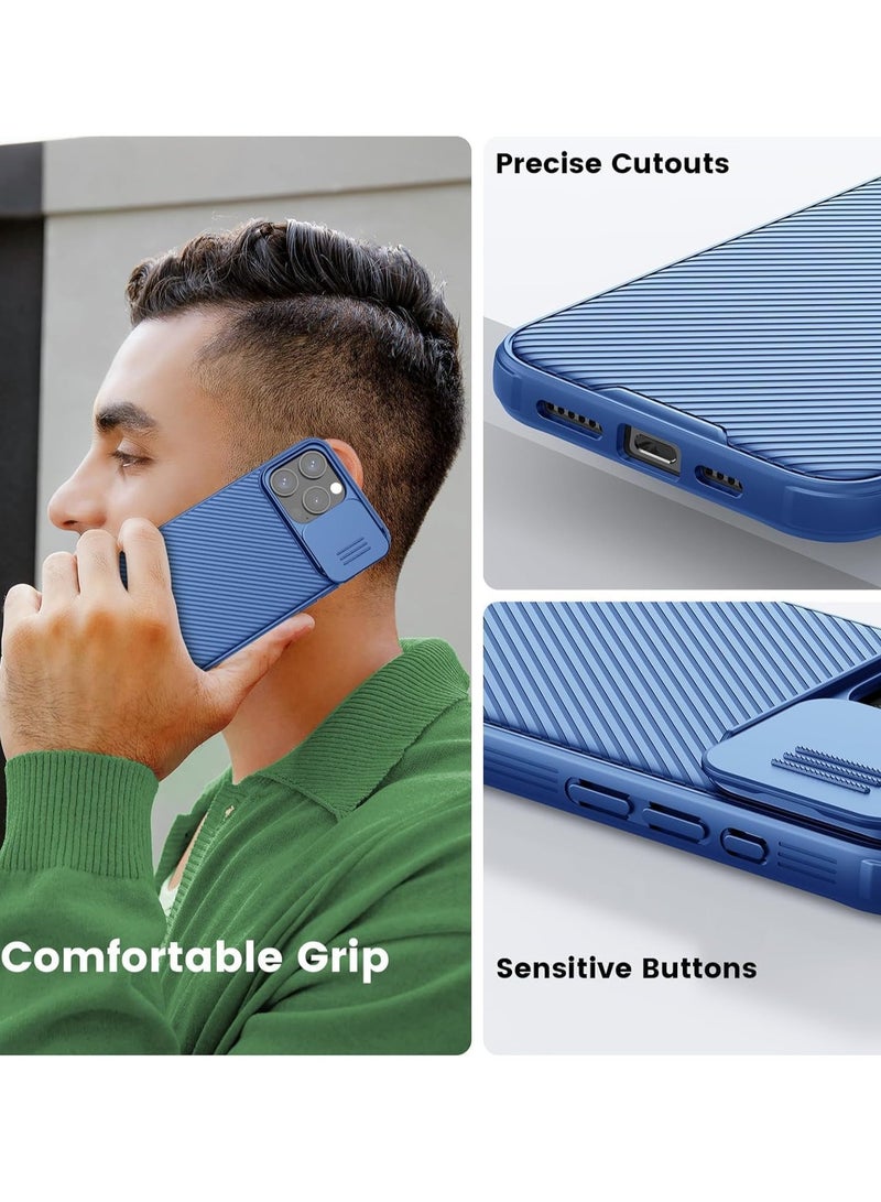 إلترازون Case for iPhone 15 Pro Max Camshield Cover with Slide Camera Lens Protection PC Back & TPU Bumper Frame Protection Anti Fingerprint Soft Delicate Touch Case (iPhone 15 Pro Max, Blue) - Image 4