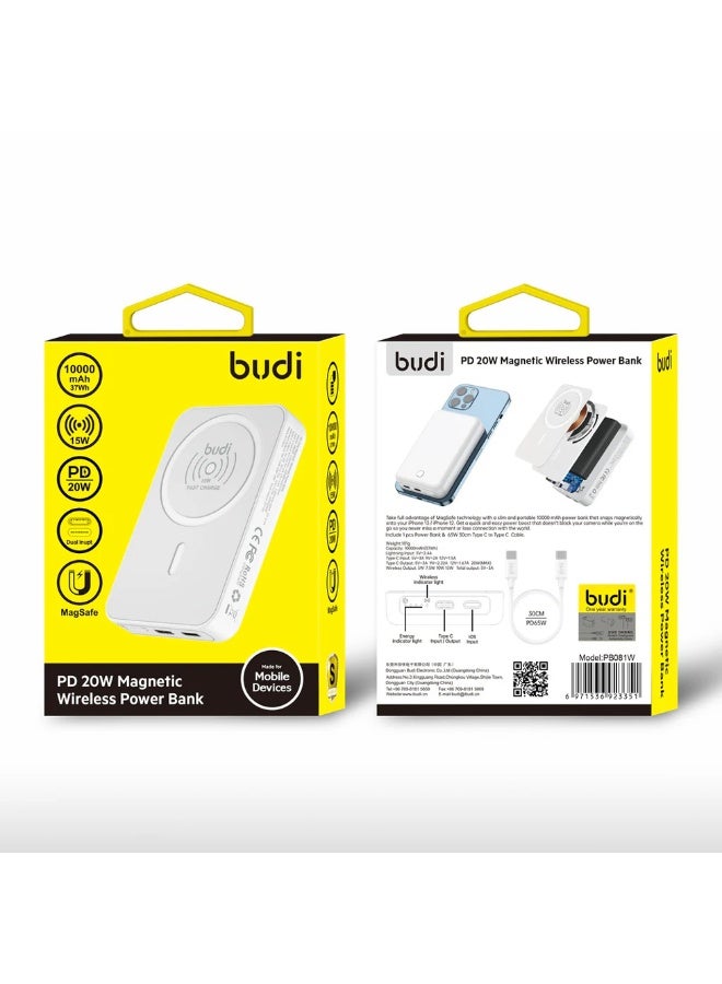 Budi 10,000mAh MagSafe Power Bank 20W PD Fast Charge 15W Wireless USB-C Portable Charger for iPhone and Smartphones - Image 4