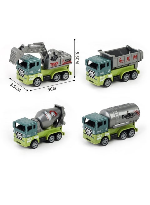 1:50 Scale 4 Pcs Alloy Dinosaur Pull-Back Cars Set - Simulation Monster Engineering Vehicles With Metal Front, Battery-Free Inertia Toys, Promotes Hand-Eye Coordination, Ideal Educational Birthday Gift For Boys And Girls (9*3.5*5.5 cm)