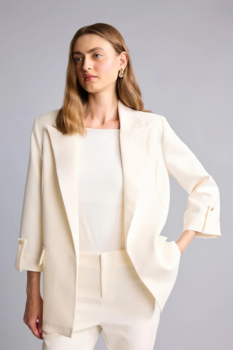 Defacto  Oversize Basic White Blazer for Women | Best Price UAE