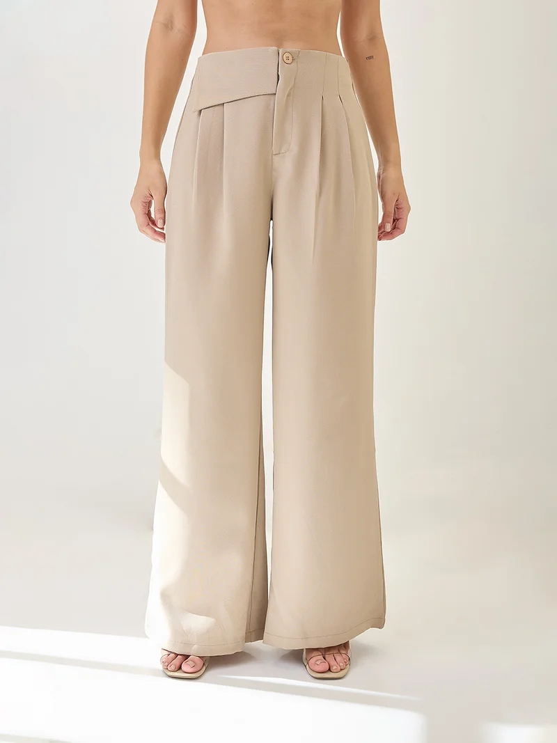 جلو باص بنطلون نسائي رسمي كوري بخصر متوسط وطيات من جلوبس