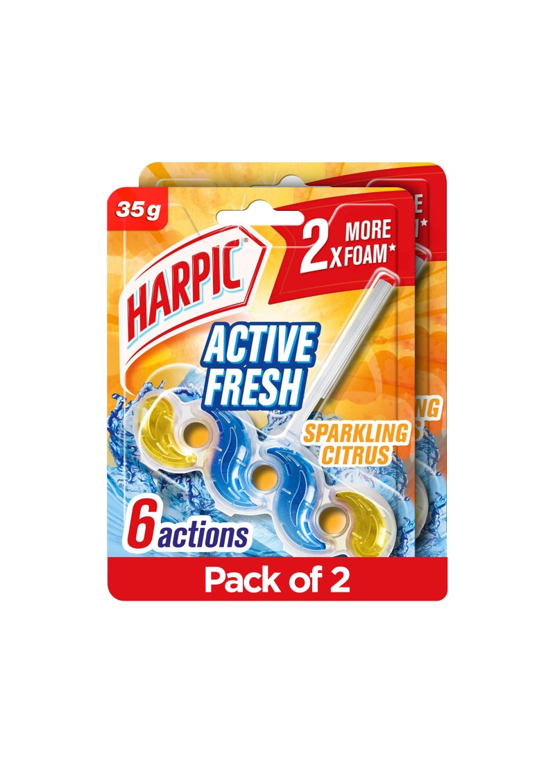 Harpic Active Fresh Toilet Cleaner Rim Block Sparkling Citrus 2 x 35g - Image 1