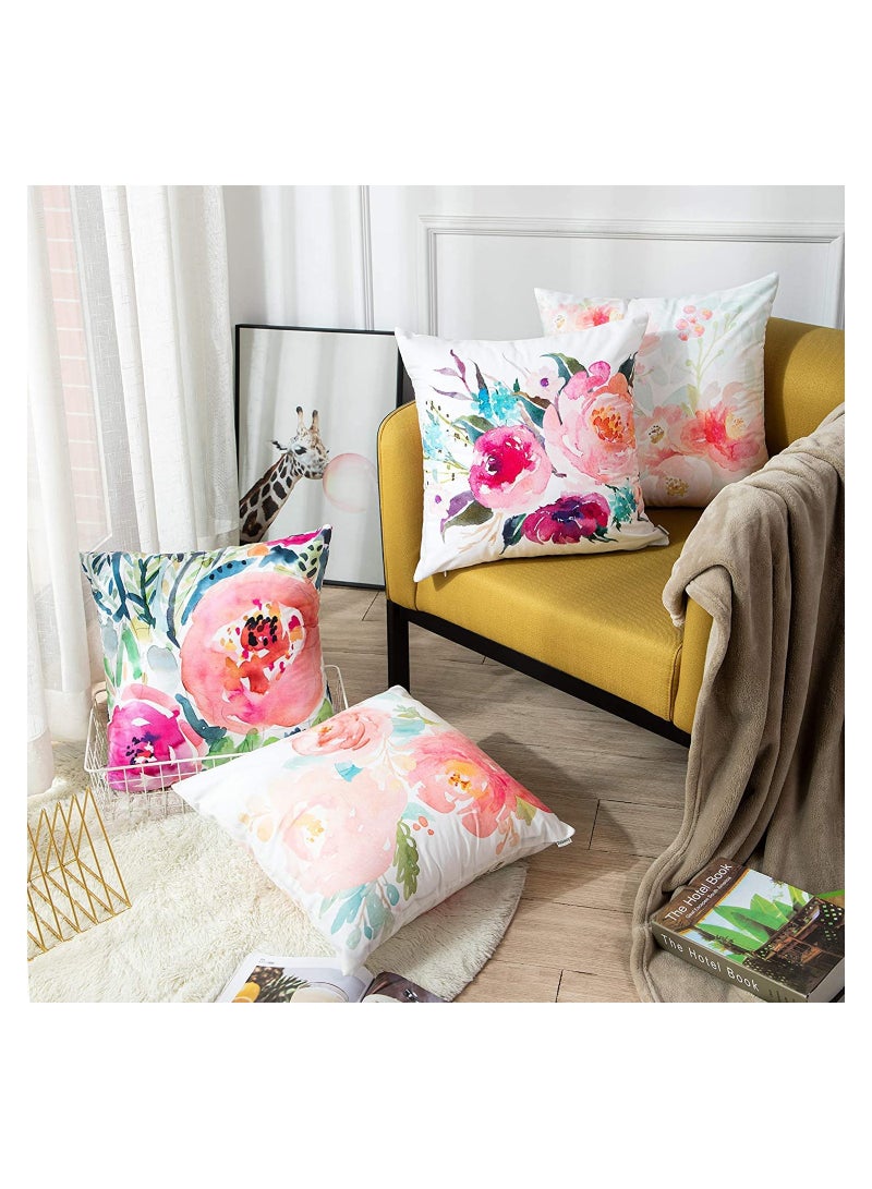 Set of 4 Peonies Watercolor Floral Throw Pillow Covers, Decorative Cushion Cases for Sofa, Couch, Living Room & Outdoor (45 * 45 cm), Summer Vibes - Image 2