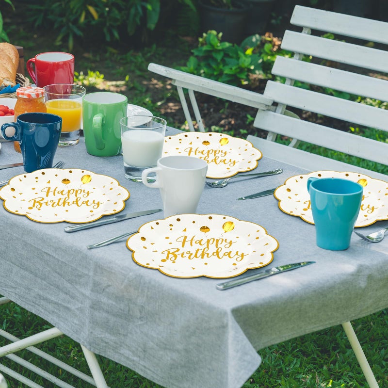 LDFDRT 7inch White and Gold Happy Birthday Paper Plates 50 pcs Party Decorations Cake Dessert Plates Disposable Dinnerware Tableware for Birthday Party Supplies - Image 4
