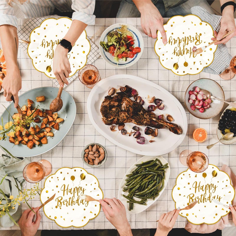 LDFDRT 7inch White and Gold Happy Birthday Paper Plates 50 pcs Party Decorations Cake Dessert Plates Disposable Dinnerware Tableware for Birthday Party Supplies - Image 3