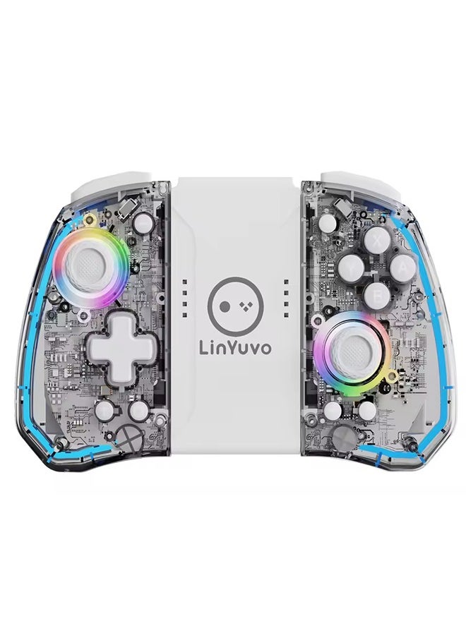 لين يوفو لوحة تحكم لاسلكية شفافة LinYuvo KS40 مزودة بـ 8 ألوان LED لـ Switch/NS OLED، وعصا تحكم بوظيفة Turbo لـ Lite 