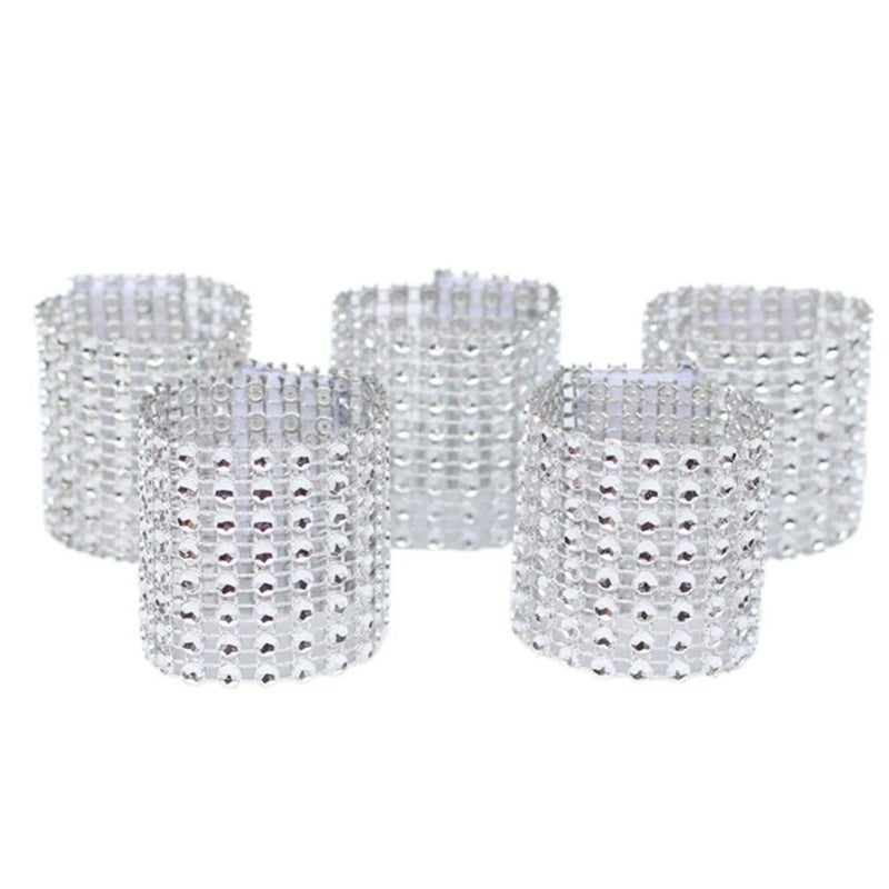 Silver Rhinestone Napkin Rings Set Of 60 Diamond Adornment For Wedding Receptions Place Settings - Image 3
