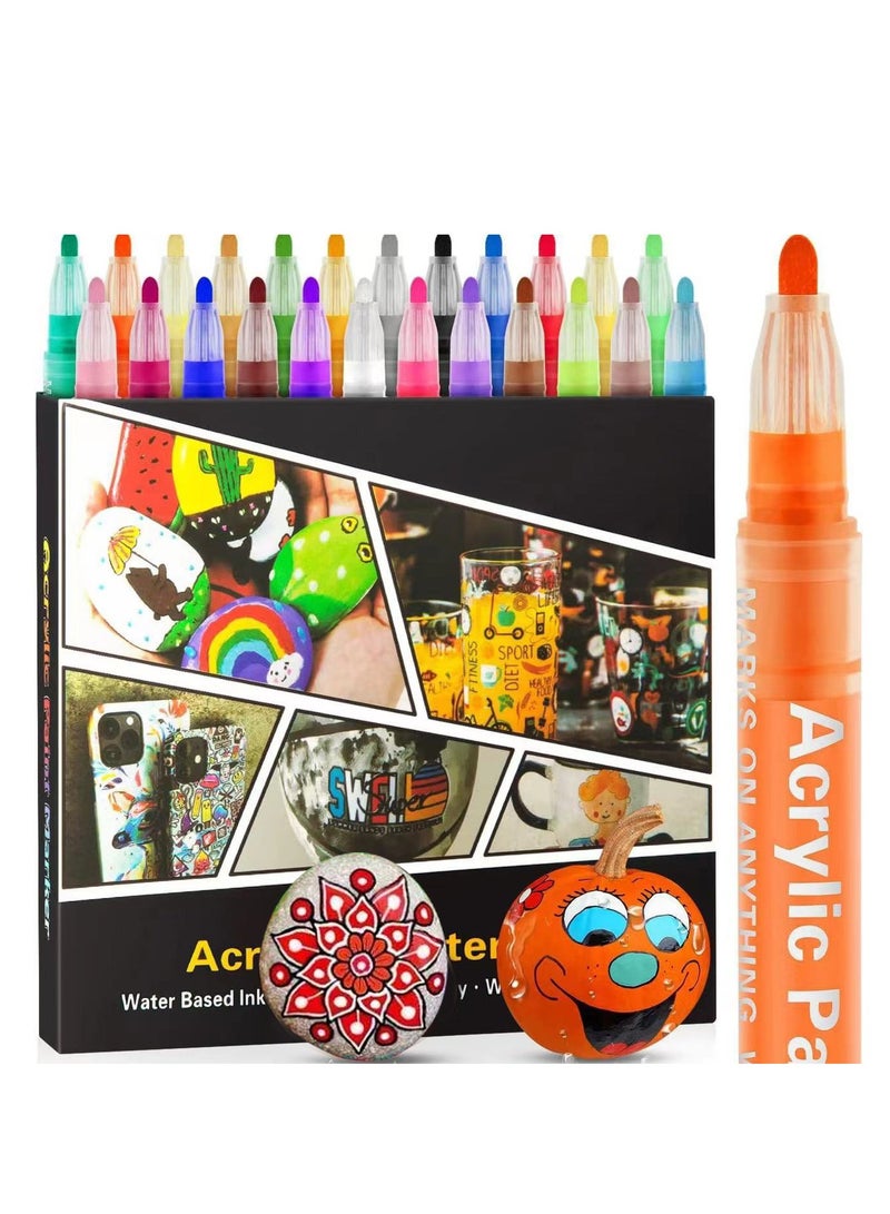 Generic 24 Color Acrylic Paint Markers Waterproof Paint Pens for Rock Painting Graffiti Stone Ceramic Glass Wood Fabric Canvas Porcelain Metal Water Based Quick Dry Non-Toxic 2mm  - Image 1