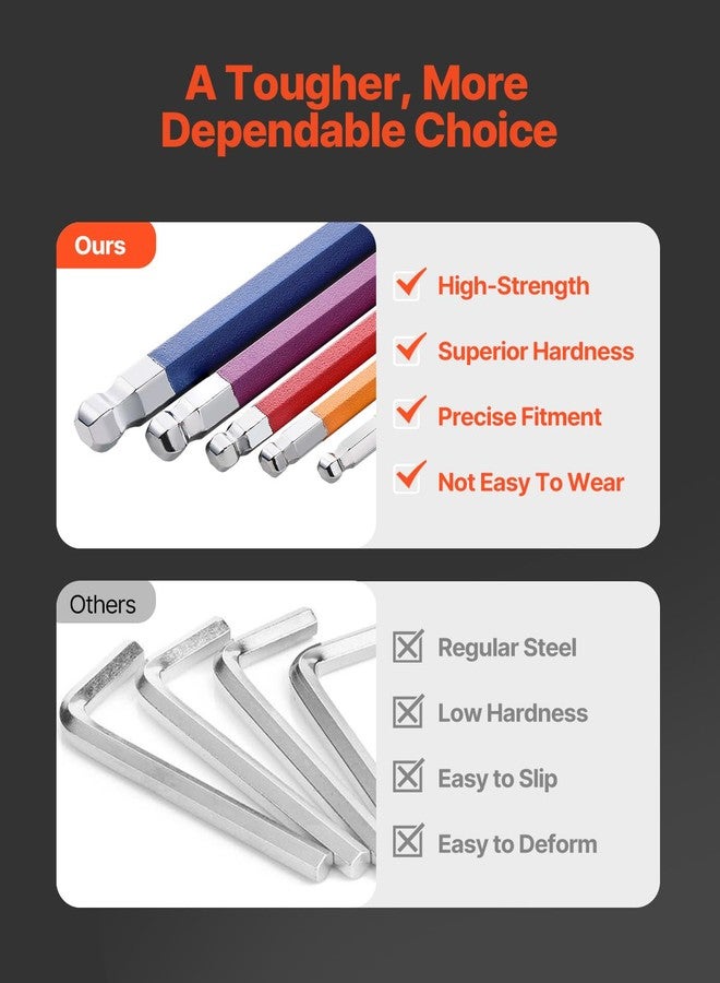 VEVOR Hex Key Allen Wrench Set, 22 pcs SAE (0.050-3/8 in) and Metric (1.5-10 mm), Color Coding Allen Wrenches Sets with Ball End, Long Arm L-Shaped Hex Key for Bicycle, Household, Automobile Repair - Image 5