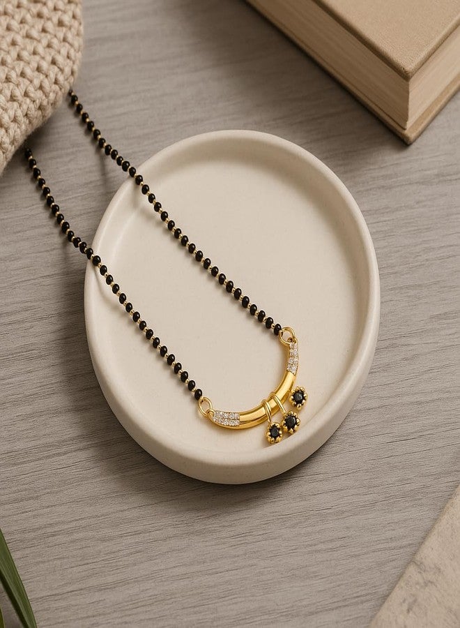 VIEN Gold Plated Mangalsutra for Women | Lightweight CZ Stone Black Beads Necklace | Trendy Floral Pendant Mangalsutra for Girls | Traditional Wedding & Everyday Jewellery - Image 4